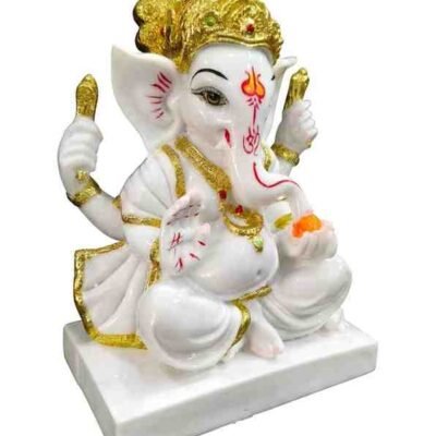White & Gold Lord Ganesha Idol - Gifts - Blessing Gifts