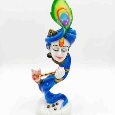 Blue Lord Krishna Flute Showpiece with Peacock Feather - Gifts - Blessing Gifts