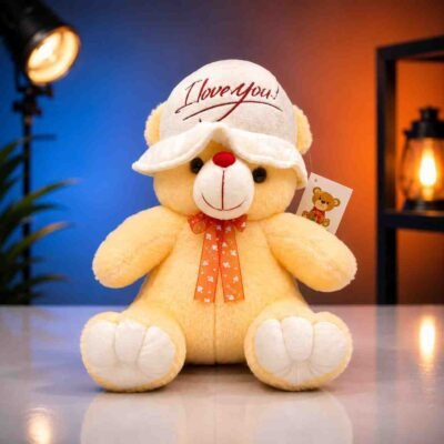 Yellow Teddy Bear Soft Toy with I Love You Cap - Soft Toys - Blessing Gifts