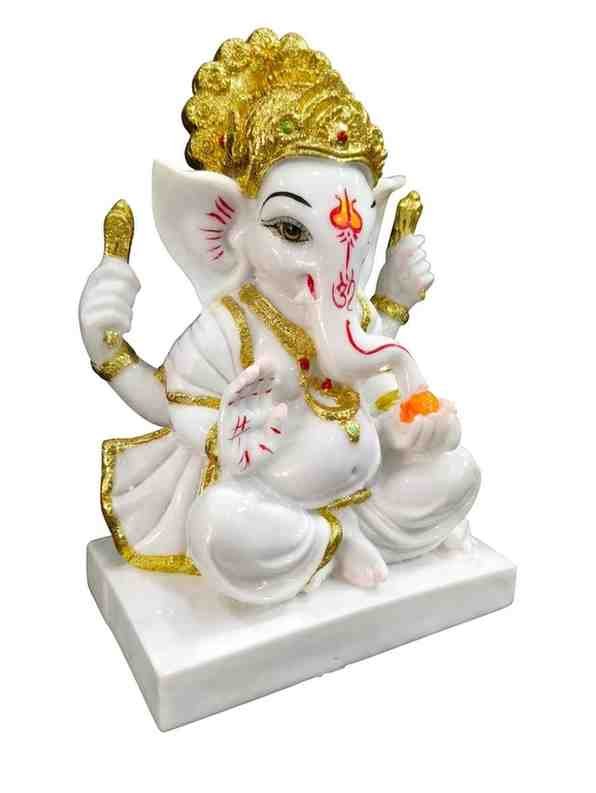 White & Gold Lord Ganesha Idol - Gifts - Blessing Gifts