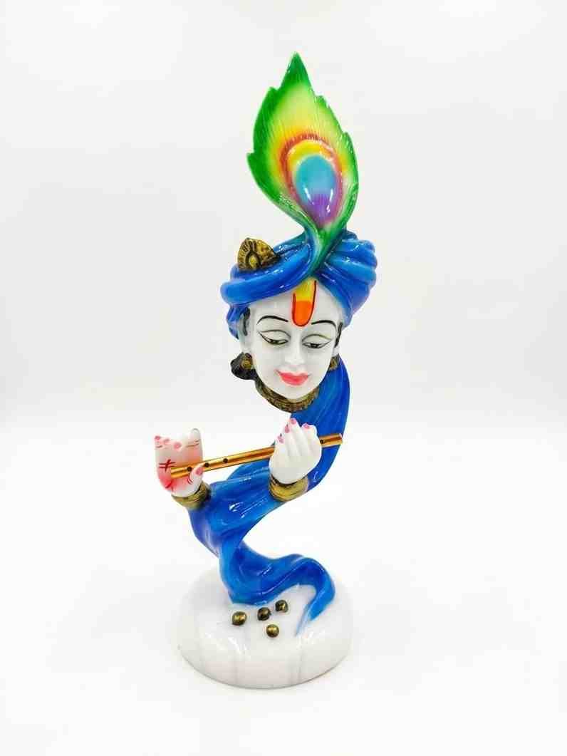 Blue Lord Krishna Flute Showpiece with Peacock Feather - Gifts - Blessing Gifts